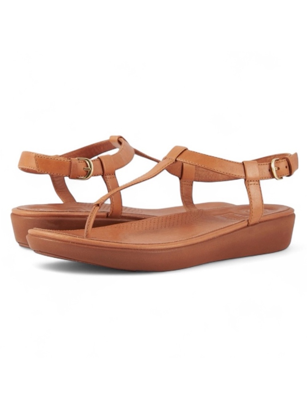 FitFlop Tia Toe Thong Camel Leather Sandals Size 6
